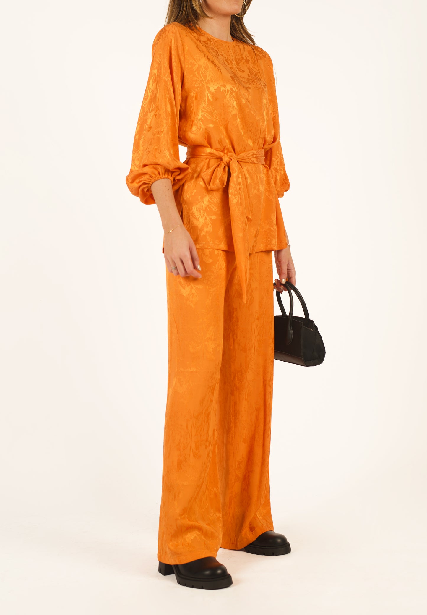 Orange jacquard blouse